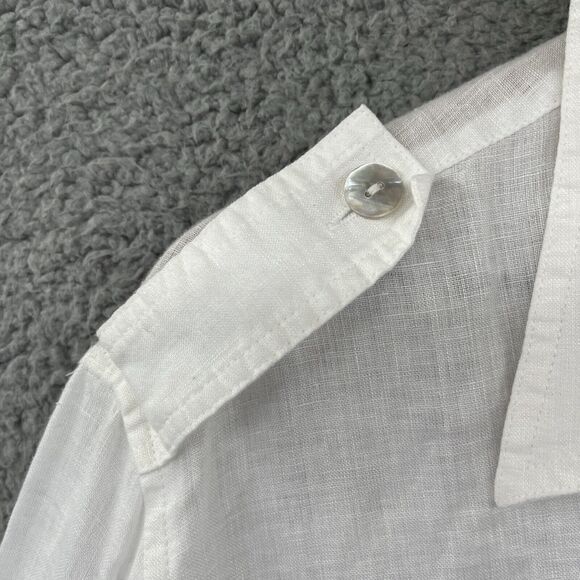 Chicos Button Top XL 3 Linen Pockets Roll Tab Long Sleeve White Beach Hike Fish - Picture 7 of 16